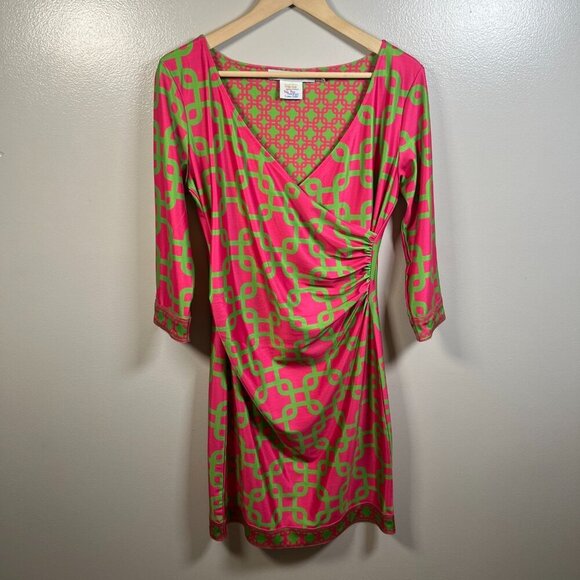Gretchen Scott Ruched City Unchained Jersey Dress Size Small Pink Green Stretch - Picture 2 of 10
